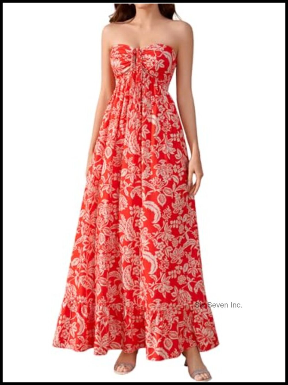 Floral Strapless Halter Boho Beach Maxi Dress for Women Casual Sundress